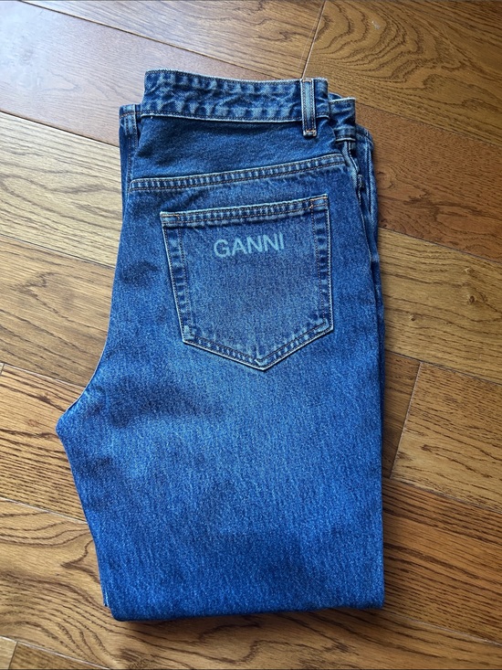 Ganni Other - Ganni Women’s Indigo Blue Straight Jeans with Back Pocket Logo Size 31 cropped
